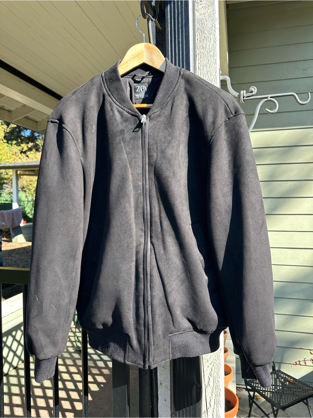 Zara Black Suede-Look Bomber Jacket